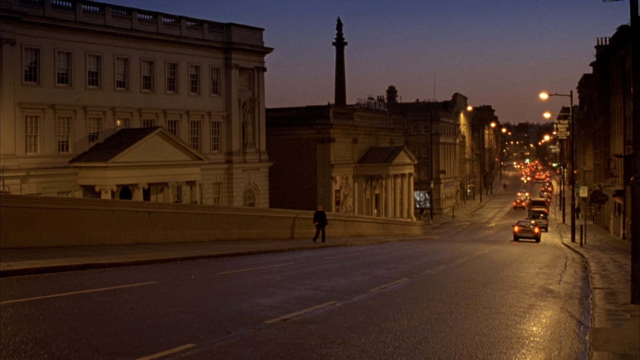 The Georgian curve of Grey Street at dusk, Grainger Town, Newcastle upon Tyne